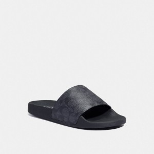 Coach Udele Sport Slide In Signature Canvas Signature Coated Canvas/Rubber/Charcoal/Black | COH865890