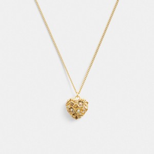 Coach Vintage Heart Pendant Necklace Gold | COH866174