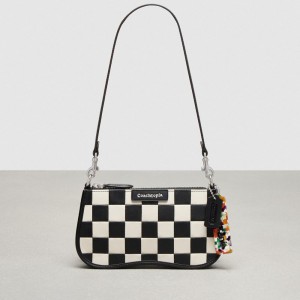 Coach Wavy Baguette Bag In Checkerboard Upcrafted Leather Black/Chalk | COH864884