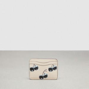 Coach Wavy Card Case In Coachtopia Leather With Cherry Print Coachtopia Leather/Black/Cloud Multi | COH865600