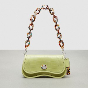 Coach Wavy Dinky Bag In Croc Embossed Coachtopia Leather Pale Lime | COH865249