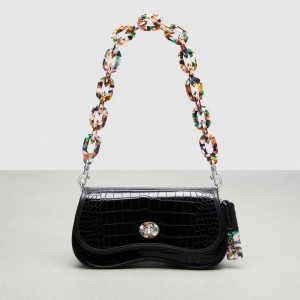 Coach Wavy Dinky Bag In Croc Embossed Coachtopia Leather Black | COH865308