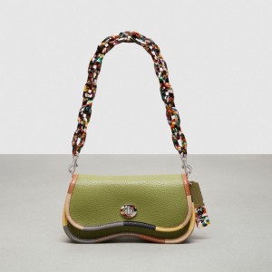 Coach Wavy Dinky Bag With Colorful Binding In Upcrafted Leather Coachtopia Leather/Olive Green Multi | COH865307