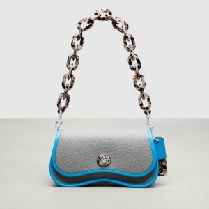 Coach Wavy Dinky Bag With Crossbody Strap Coachtopia Leather/Washed Steel/Surf Blue | COH865208