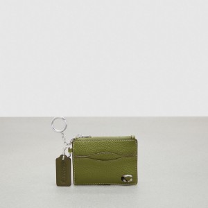 Coach Wavy Zip Card Case In Pebbled Coachtopia Leather With Key Ring Olive Green | COH865561
