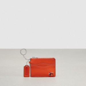 Coach Wavy Zip Card Case In Pebbled Coachtopia Leather With Key Ring Sun Orange | COH865595