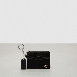 Coach Wavy Zip Card Case In Pebbled Coachtopia Leather With Key Ring Black | COH865596