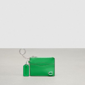 Coach Wavy Zip Card Case In Pebbled Coachtopia Leather With Key Ring Electric Kelp | COH865673