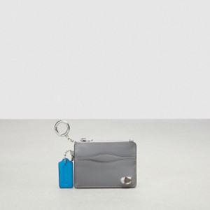 Coach Wavy Zip Card Case With Key Ring In Smooth Coachtopia Leather Washed Steel | COH865542