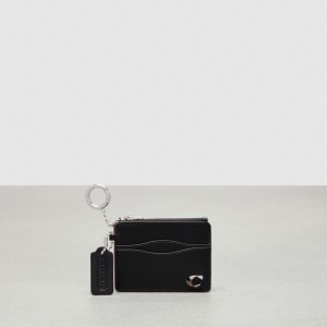 Coach Wavy Zip Card Case With Key Ring In Smooth Coachtopia Leather Black | COH865597