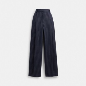 Coach Wide Leg Trousers Navy/White | COH866033
