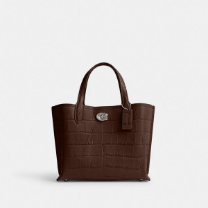 Coach Willow Tote Bag 24 Embossed Crocodile/Silver/Maple | COH865021