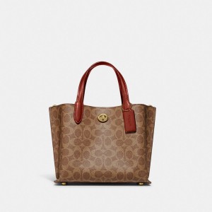 Coach Willow Tote Bag 24 In Signature Canvas Signature Coated Canvas/Brass/Tan/Rust | COH865059