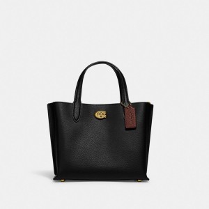 Coach Willow Tote Bag 24 Refined Pebble Leather/Brass/Black | COH865065