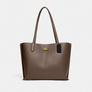 Coach Willow Tote Bag Refined Pebble Leather/Brass/Dark Stone | COH865015
