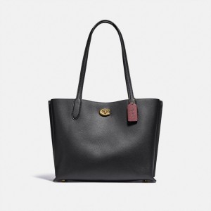 Coach Willow Tote Bag Refined Pebble Leather/Brass/Black | COH865033
