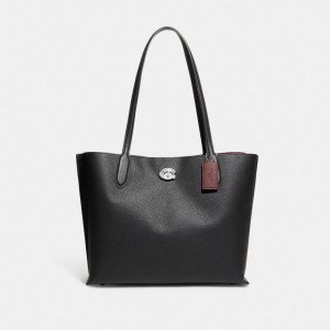 Coach Willow Tote Bag Refined Pebble Leather/Silver/Black | COH865066