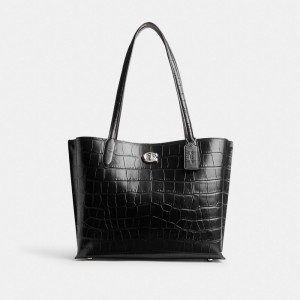 Coach Willow Tote Bag Silver/Black | COH865060