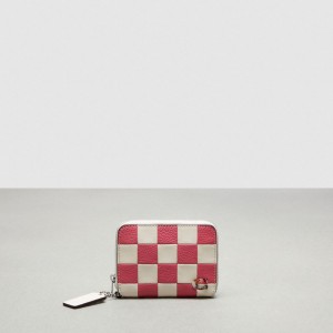 Coach Zip Around Wallet In Checkerboard Upcrafted Leather Pink/Chalk | COH865601