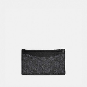 Coach Zip Card Case In Signature Canvas Signature Coated Canvas/Charcoal | COH866776