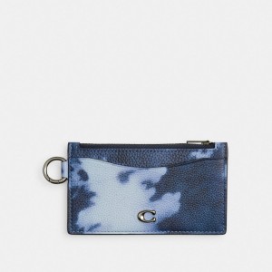 Coach Zip Card Case With Tie Dye Print Pebble Leather/Midnight Navy Multi | COH866778